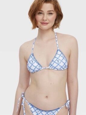 NWT Roller Rabbit x Target Geo Blue Trellis/Floral Vines Reversible Bikini Set
